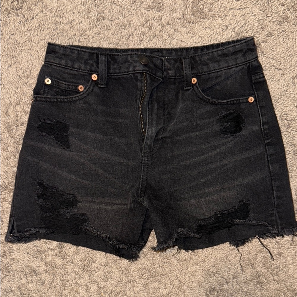 Black Distressed Denim Shorts